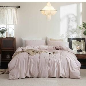 FOSSA Duvet Cover Set 100% Washed Cotton Linen Feel Super Soft Breathable Cozy 3